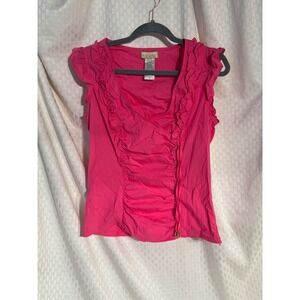 Baby Phat Y2K Hot Pink Ruffled Ruched Top Gold Toned Accent XL NWT